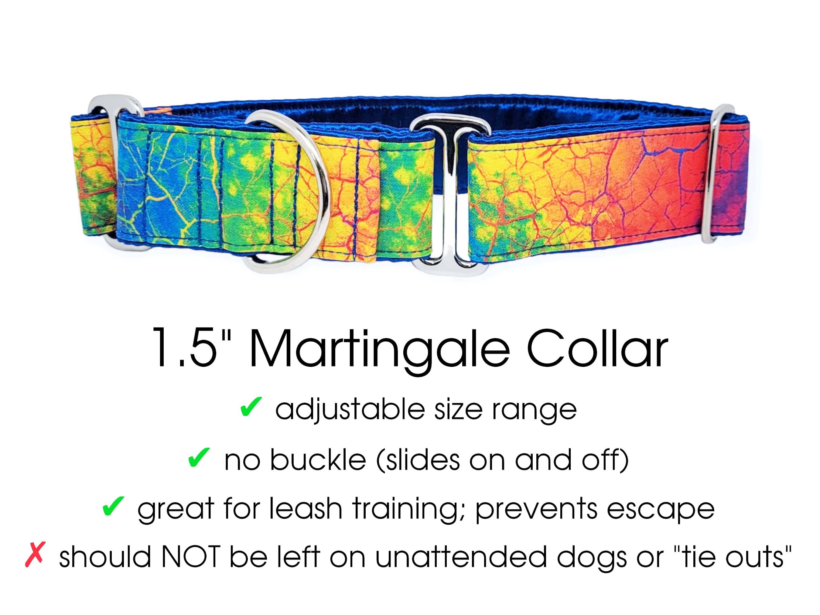 The Hound Haberdashery Collar 80s Retro Tie Dye - Martingale Dog Collar or Buckle Dog Collar - 1.5" Width