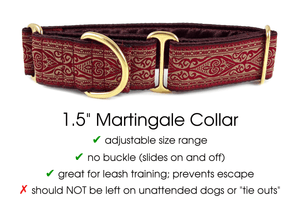 Canterbury in Burgundy - Martingale Dog Collar or Buckle Dog Collar - 1.5" Width - The Hound Haberdashery