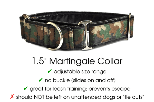 Camouflage Jacquard - Martingale Dog Collar or Buckle Dog Collar - 1.5" Width - The Hound Haberdashery