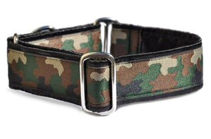 Camouflage Jacquard - Martingale Dog Collar or Buckle Dog Collar - 1.5" Width - The Hound Haberdashery