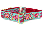 Load image into Gallery viewer, The Hound Haberdashery Collar Cheery Chipmunk Jacquard in Aqua [RED LINING] - Martingale Dog Collar or Buckle Dog Collar - 1.5&quot; Width

