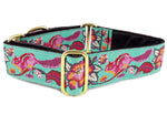 Load image into Gallery viewer, The Hound Haberdashery Collar Cheery Chipmunk Jacquard in Aqua [BLACK LINING] - Martingale Dog Collar or Buckle Dog Collar - 1.5&quot; Width
