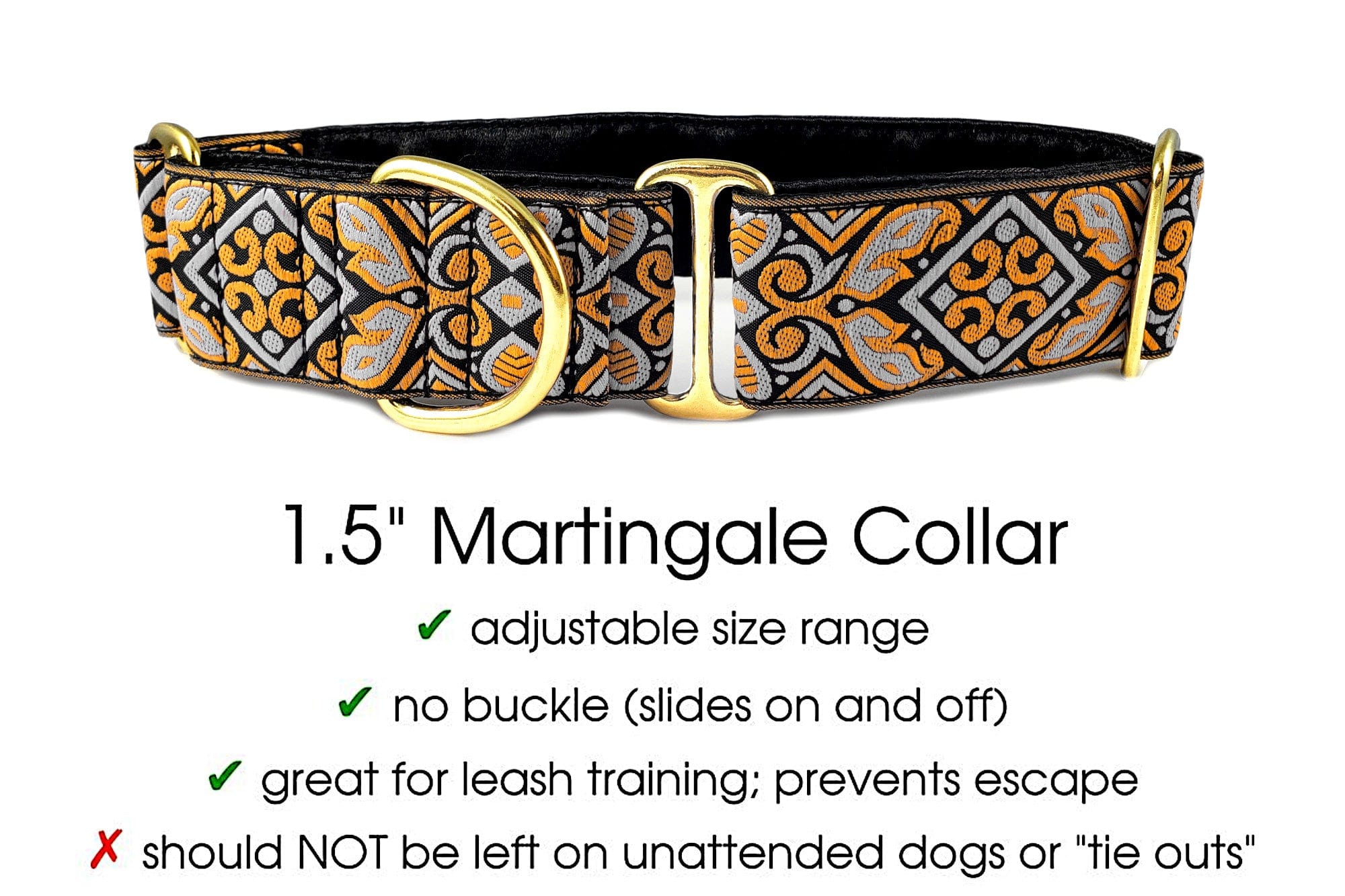 The Hound Haberdashery Collar Cologne in Gray & Old Gold (Non-Metallic) - Martingale Dog Collar or Buckle Dog Collar - 1.5" Width