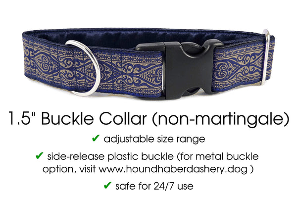 Canterbury in Navy - Martingale Dog Collar or Buckle Dog Collar - 1.5" Width - The Hound Haberdashery