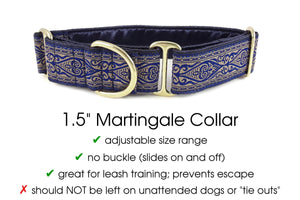 Canterbury in Navy - Martingale Dog Collar or Buckle Dog Collar - 1.5" Width - The Hound Haberdashery