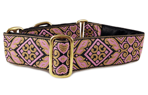 The Hound Haberdashery Collar Cologne in Pink & Old Gold (Non-Metallic) - Martingale Dog Collar or Buckle Dog Collar - 1.5" Width