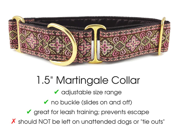 The Hound Haberdashery Collar Nobility in Pink & Brown - Martingale Dog Collar or Buckle Dog Collar - 1.5" Width