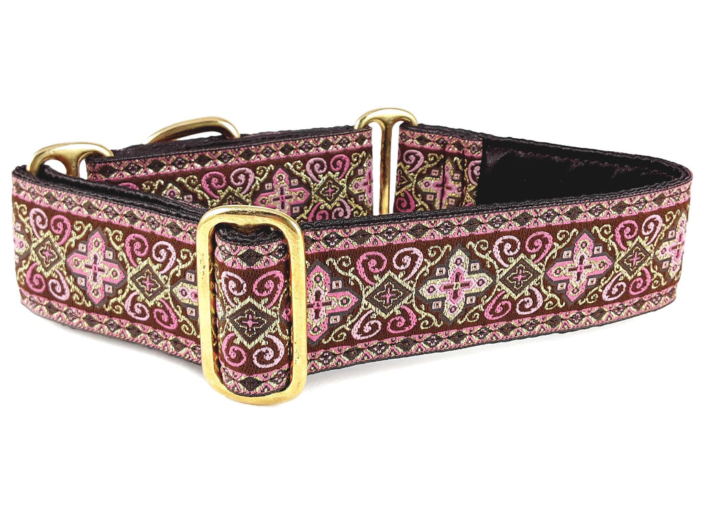 The Hound Haberdashery Collar Nobility in Pink & Brown - Martingale Dog Collar or Buckle Dog Collar - 1.5" Width