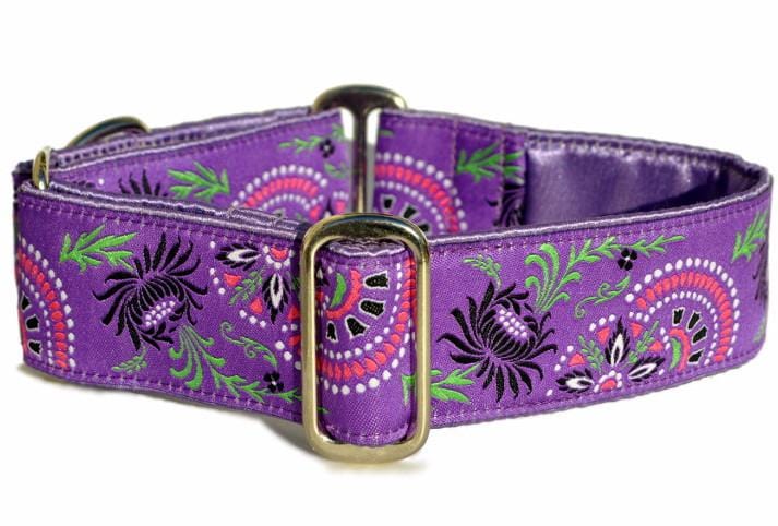 Flower Burst in Purple - Martingale Dog Collar or Buckle Dog Collar - 1.5" Width - The Hound Haberdashery