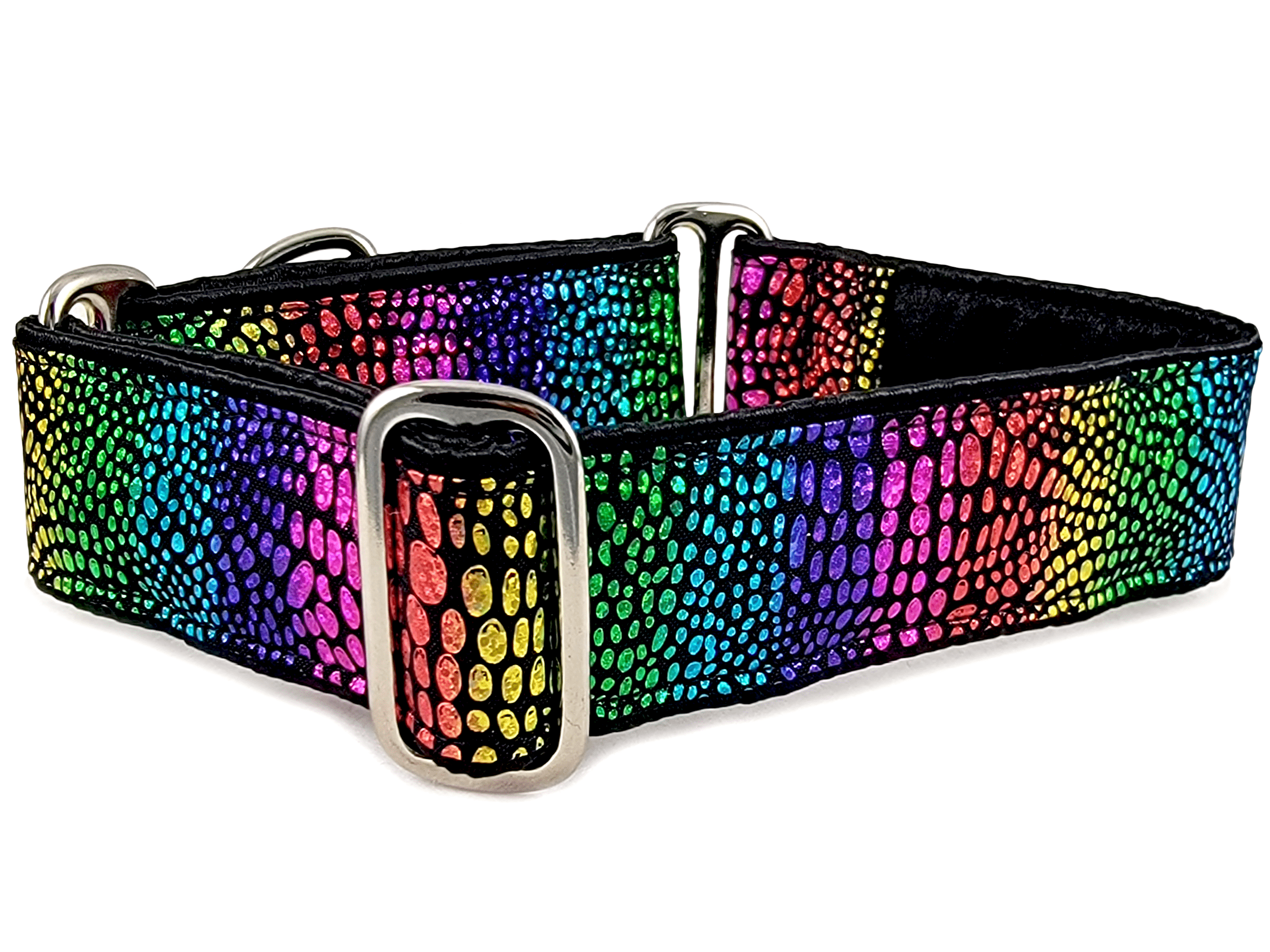 The Hound Haberdashery Collar Rainbow Sparkle - Martingale Dog Collar or Buckle Dog Collar - 1.5" Width
