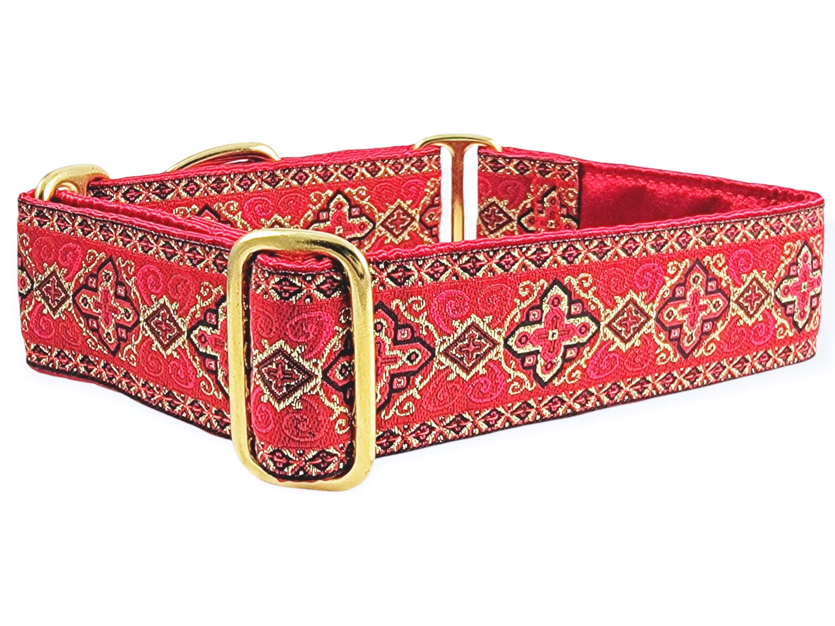 The Hound Haberdashery Collar Nobility in Red - Martingale Dog Collar or Buckle Dog Collar - 1.5" Width