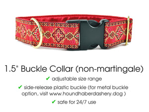 The Hound Haberdashery Collar Nobility in Red - Martingale Dog Collar or Buckle Dog Collar - 1.5" Width