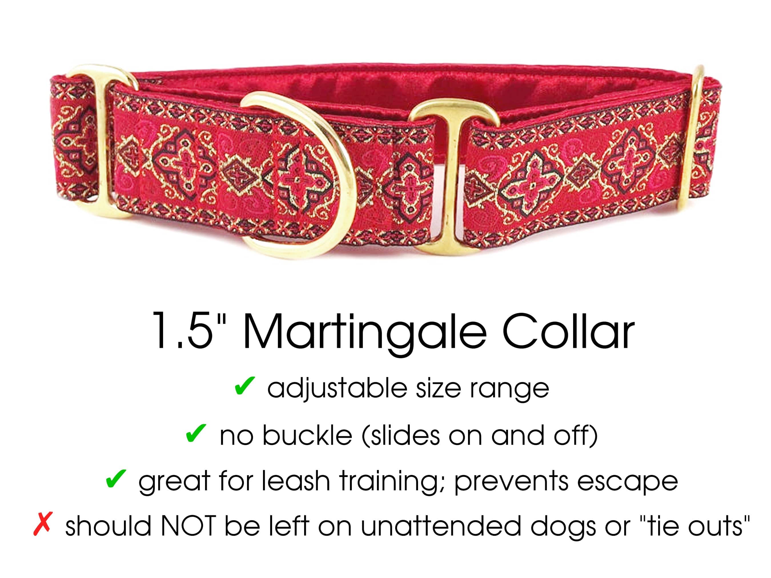 The Hound Haberdashery Collar Nobility in Red - Martingale Dog Collar or Buckle Dog Collar - 1.5" Width