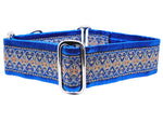 Load image into Gallery viewer, The Hound Haberdashery Collar Cairo Jacquard in Gold &amp; Royal Blue- Martingale Dog Collar or Buckle Dog Collar - 1.5&quot; Width

