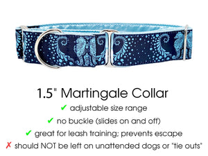 The Hound Haberdashery Collar Seahorses - Martingale or Buckle Dog Collar - 1.5" Width