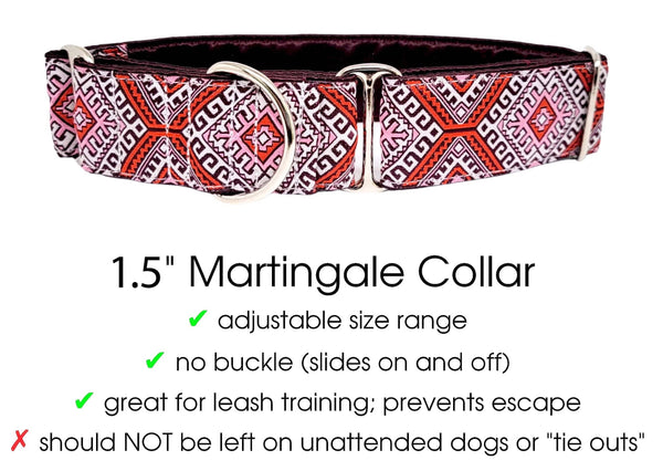 The Hound Haberdashery Collar Arizona in Orange - Martingale Dog Collar or Buckle Dog Collar - 1.5" Width