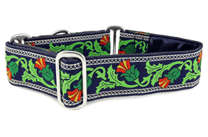 Thistle Jacquard in Navy - Martingale Dog Collar or Buckle Dog Collar - 1.5" Width - The Hound Haberdashery