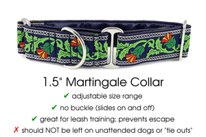 Thistle Jacquard in Navy - Martingale Dog Collar or Buckle Dog Collar - 1.5" Width - The Hound Haberdashery