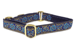 Load image into Gallery viewer, Sevilla Jacquard in Blue, Turquoise &amp; Gold - Martingale Dog Collar or Buckle Dog Collar - 1&quot; Width - The Hound Haberdashery

