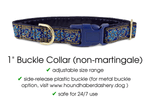 Load image into Gallery viewer, Sevilla Jacquard in Blue, Turquoise &amp; Gold - Martingale Dog Collar or Buckle Dog Collar - 1&quot; Width - The Hound Haberdashery
