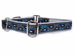 Load image into Gallery viewer, The Hound Haberdashery Collar Paisley Mosaic Vines Jacquard in Silver &amp; Blue - Martingale Dog Collar or Buckle Dog Collar - 1&quot; Width
