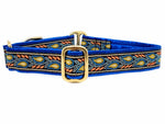 Load image into Gallery viewer, The Hound Haberdashery Collar Paisley Mosaic Vines Jacquard in Blue &amp; Yellow - Martingale Dog Collar or Buckle Dog Collar - 1&quot; Width
