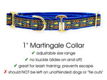 Load image into Gallery viewer, The Hound Haberdashery Collar Paisley Mosaic Vines Jacquard in Blue &amp; Yellow - Martingale Dog Collar or Buckle Dog Collar - 1&quot; Width
