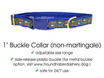 Load image into Gallery viewer, The Hound Haberdashery Collar Paisley Mosaic Vines Jacquard in Blue &amp; Yellow - Martingale Dog Collar or Buckle Dog Collar - 1&quot; Width
