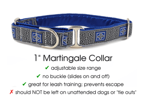 The Hound Haberdashery Collar Corinth - Martingale Dog Collar or Buckle Dog Collar - 1" Width