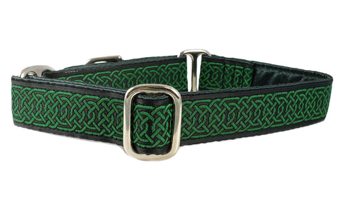 The Hound Haberdashery Collar Wexford Jacquard in Black & Green - Martingale Dog Collar or Buckle Dog Collar - 1" Width