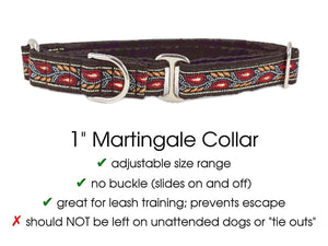 The Hound Haberdashery Collar Paisley Mosaic Vines Jacquard - Martingale Dog Collar or Buckle Dog Collar - 1" Width