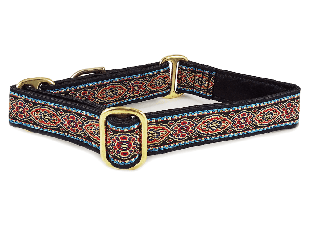 Crown Jewels Jacquard in Red Black Martingale Dog Collar or Buckle Dog Collar 1