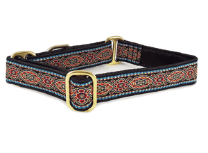 Crown Jewels Jacquard in Red & Black - Martingale Dog Collar or Buckle Dog Collar - 1" Width - The Hound Haberdashery