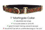 Load image into Gallery viewer, Sevilla Jacquard in Red, Black &amp; Gold - Martingale Dog Collar or Buckle Dog Collar - 1&quot; Width - The Hound Haberdashery
