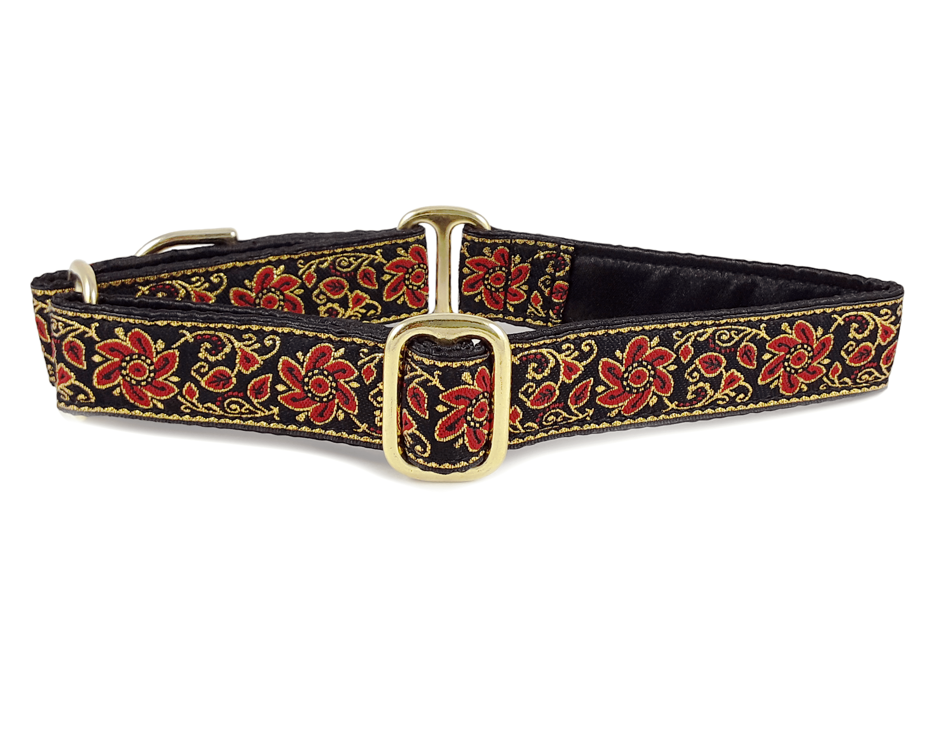 Sevilla Jacquard in Red, Black & Gold - Martingale Dog Collar or Buckle Dog Collar - 1" Width - The Hound Haberdashery