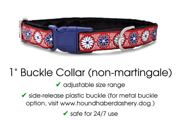 Daisy Chains in Red, White & Blue - Martingale Dog Collar or Buckle Dog Collar - 1" Width - The Hound Haberdashery