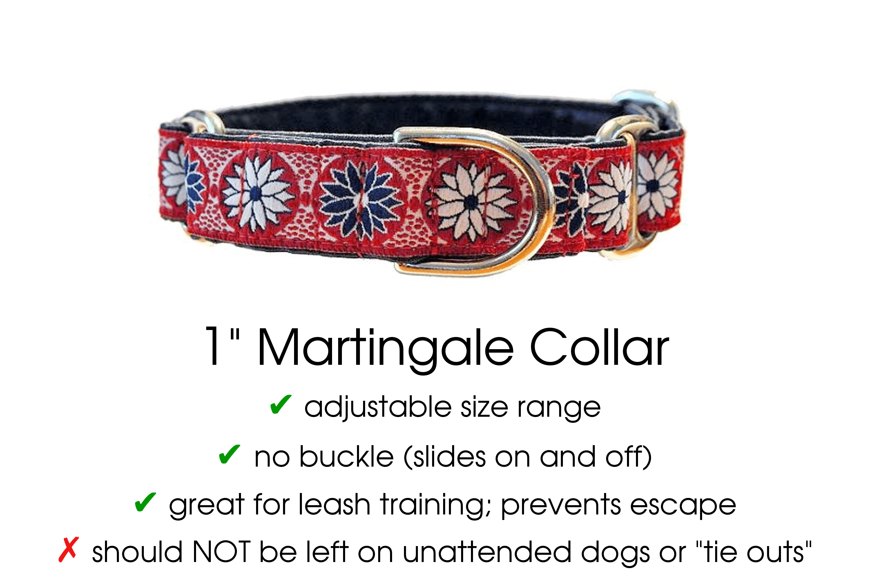 Daisy Chains in Red, White & Blue - Martingale Dog Collar or Buckle Dog Collar - 1" Width - The Hound Haberdashery