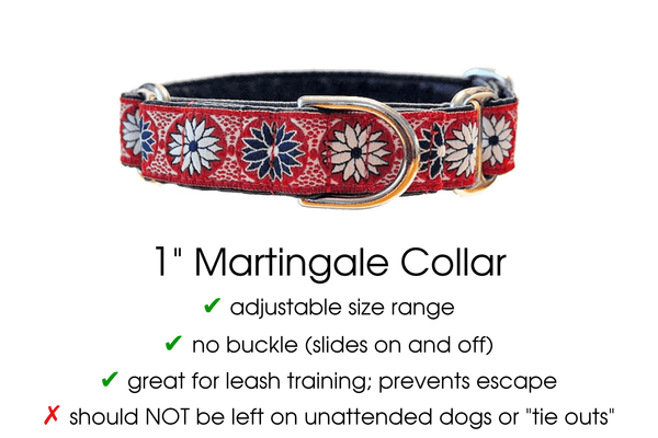 Daisy Chains in Red, White & Blue - Martingale Dog Collar or Buckle Dog Collar - 1" Width - The Hound Haberdashery