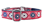 Load image into Gallery viewer, Daisy Chains in Red, White &amp; Blue - Martingale Dog Collar or Buckle Dog Collar - 1&quot; Width - The Hound Haberdashery
