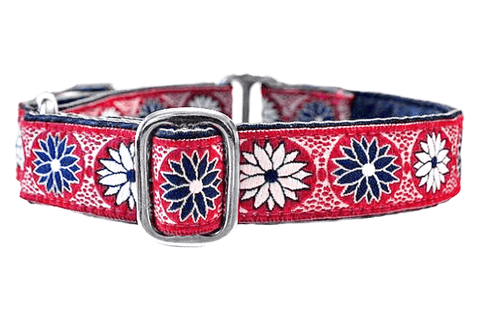 Daisy Chains in Red, White & Blue - Martingale Dog Collar or Buckle Dog Collar - 1" Width - The Hound Haberdashery
