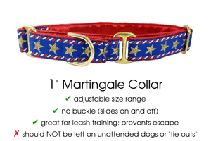 The Hound Haberdashery Collar Stars & Stripes in Red, White & Blue - Martingale Dog Collar or Buckle Dog Collar - 1" Width
