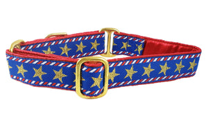 The Hound Haberdashery Collar Stars & Stripes in Red, White & Blue - Martingale Dog Collar or Buckle Dog Collar - 1" Width