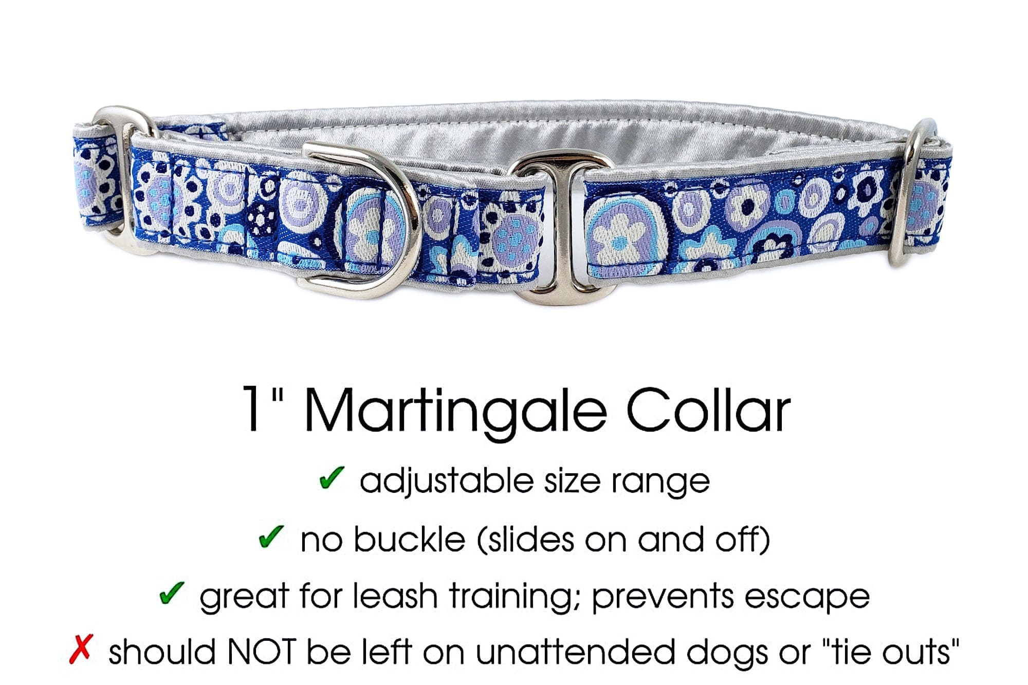 The Hound Haberdashery Collar La Paz in Blue & Silver - Martingale Dog Collar or Buckle Dog Collar - 1" Width