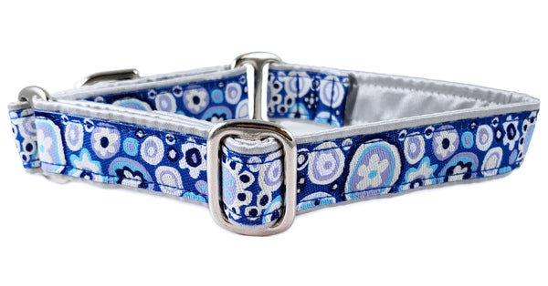 The Hound Haberdashery Collar La Paz in Blue & Silver - Martingale Dog Collar or Buckle Dog Collar - 1" Width