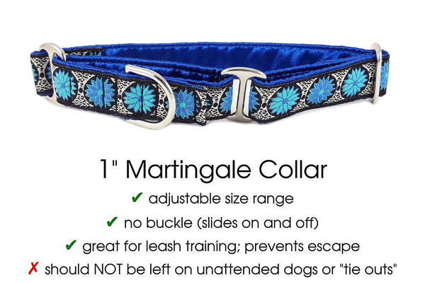 The Hound Haberdashery Collar Daisy Chains in Blue - Martingale Dog Collar or Buckle Dog Collar - 1" Width