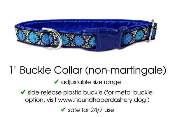 The Hound Haberdashery Collar Daisy Chains in Blue - Martingale Dog Collar or Buckle Dog Collar - 1" Width