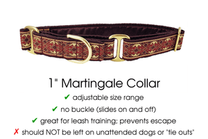 The Hound Haberdashery Collar Clifden Jacquard in Burgundy & Gold - Martingale Dog Collar or Buckle Dog Collar - 1" Width