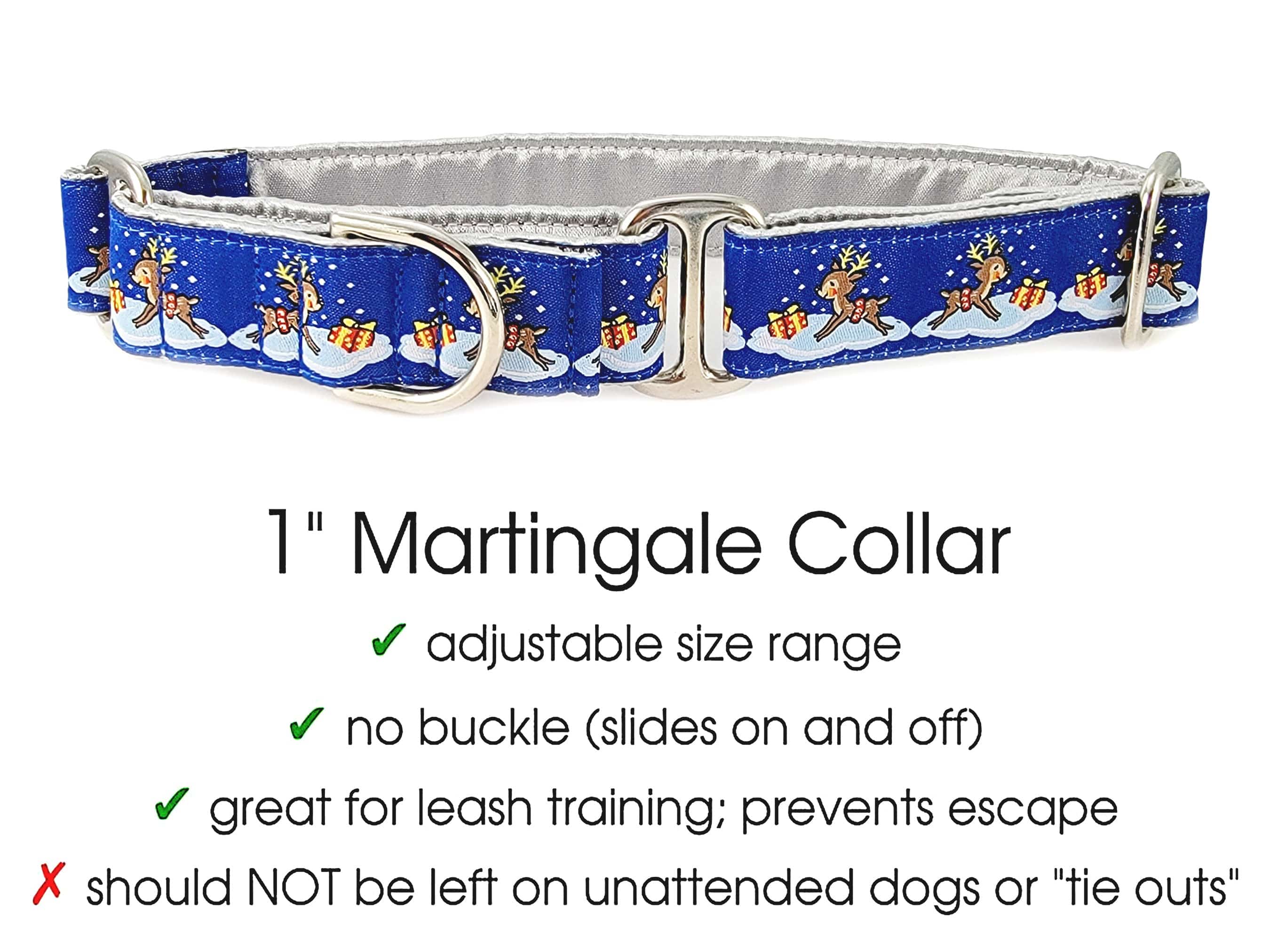 The Hound Haberdashery Collar Christmas Reindeer - Martingale Dog Collar or Buckle Dog Collar - 1" Width