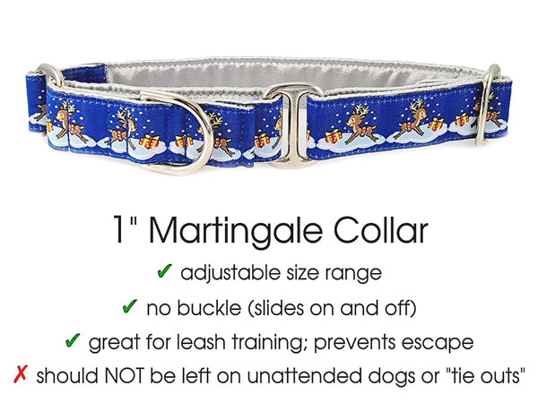 The Hound Haberdashery Collar Christmas Reindeer - Martingale Dog Collar or Buckle Dog Collar - 1" Width