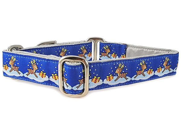 The Hound Haberdashery Collar Christmas Reindeer - Martingale Dog Collar or Buckle Dog Collar - 1" Width